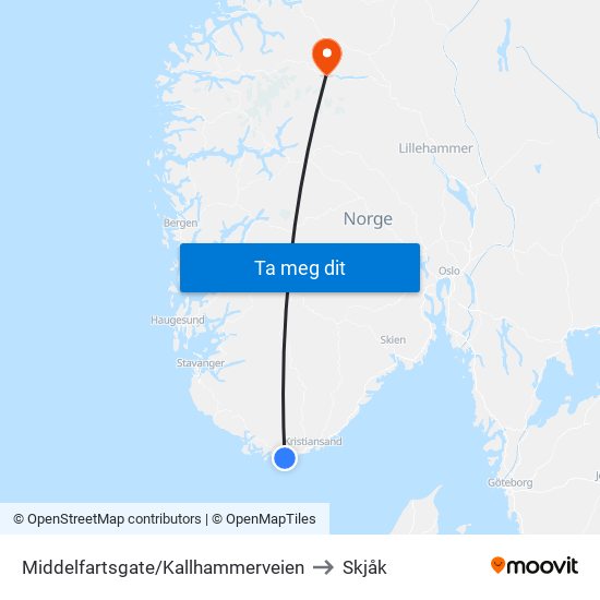 Middelfartsgate/Kallhammerveien to Skjåk map