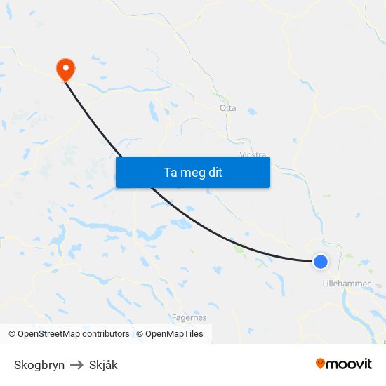 Skogbryn to Skjåk map