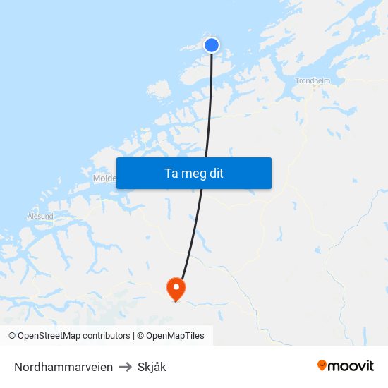 Nordhammarveien to Skjåk map