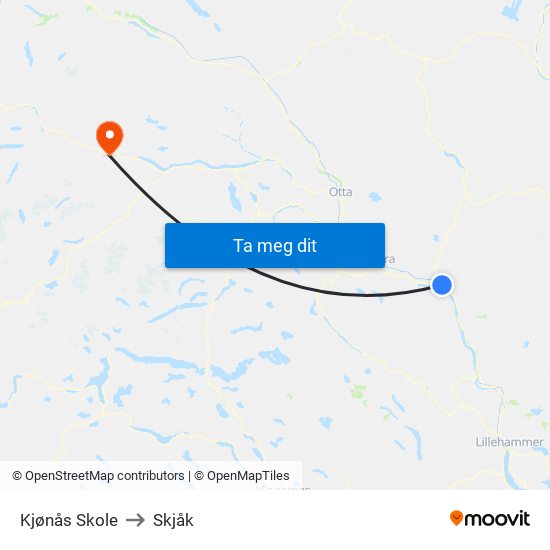 Kjønås Skole to Skjåk map