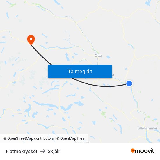 Flatmokrysset to Skjåk map