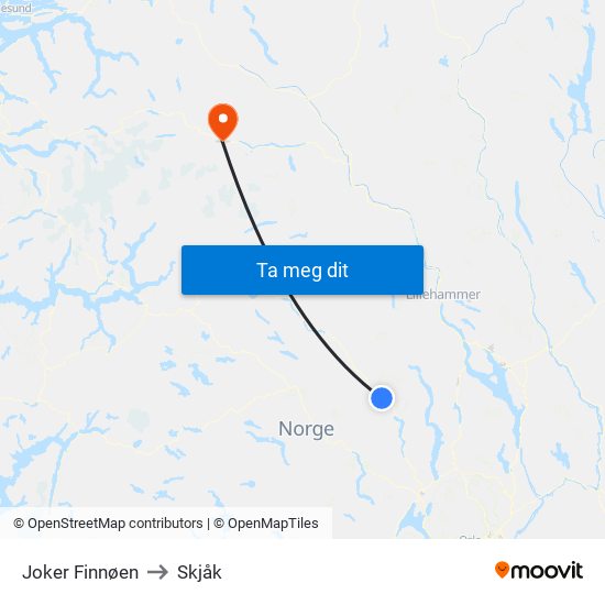 Joker Finnøen to Skjåk map