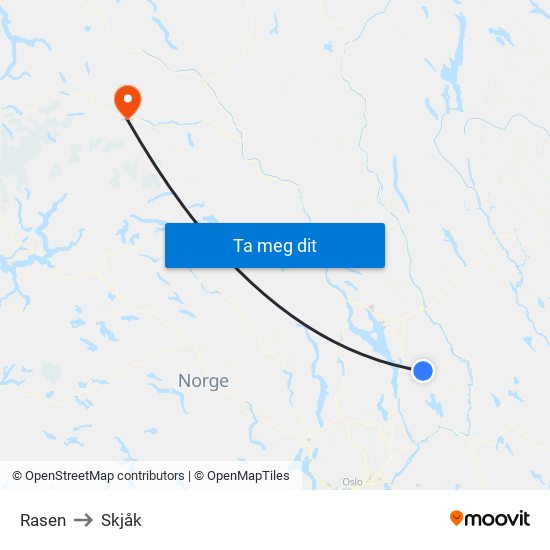 Rasen to Skjåk map