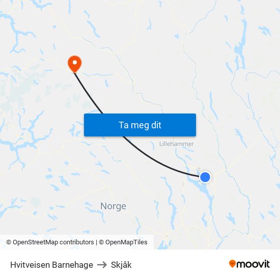 Hvitveisen Barnehage to Skjåk map