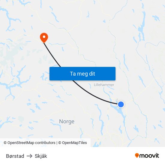 Børstad to Skjåk map