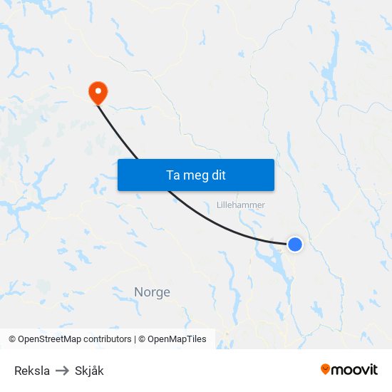 Reksla to Skjåk map
