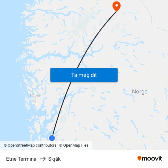 Etne Terminal to Skjåk map
