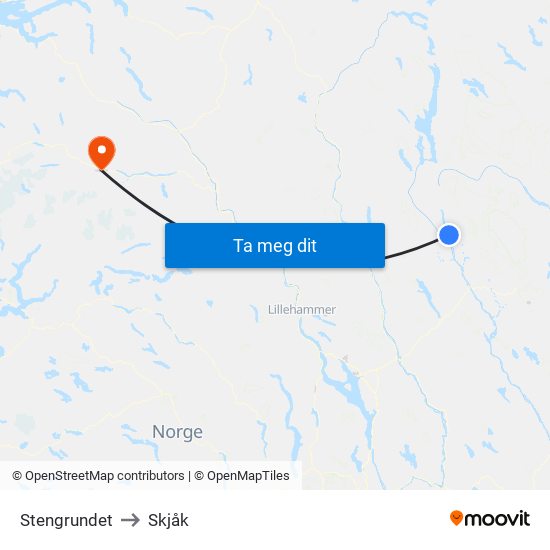 Stengrundet to Skjåk map