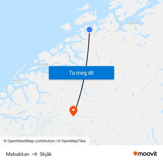 Mebakkan to Skjåk map