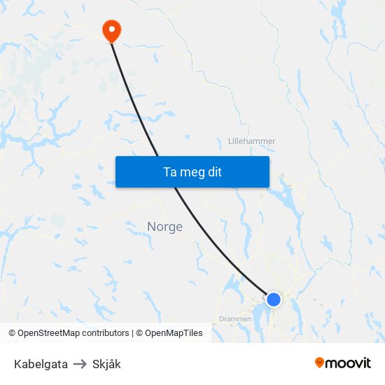 Kabelgata to Skjåk map