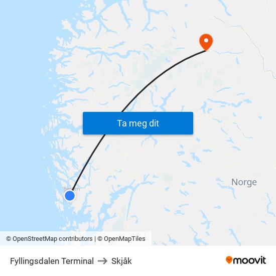 Fyllingsdalen Terminal to Skjåk map