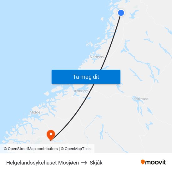 Helgelandssykehuset Mosjøen to Skjåk map