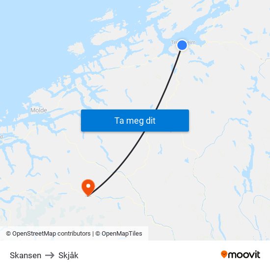 Skansen to Skjåk map