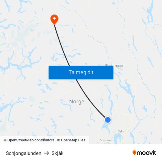 Schjongslunden to Skjåk map