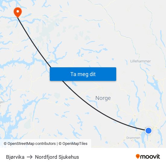 Bjørvika to Nordfjord Sjukehus map