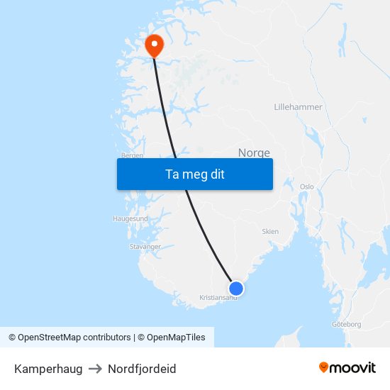 Kamperhaug to Nordfjordeid map