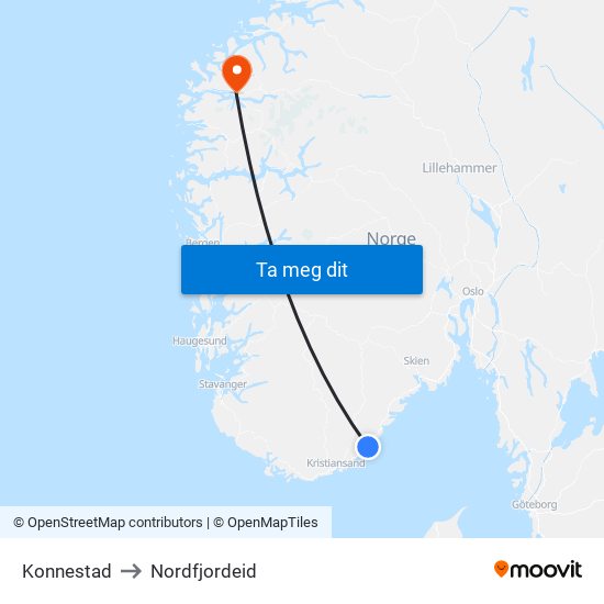 Konnestad to Nordfjordeid map