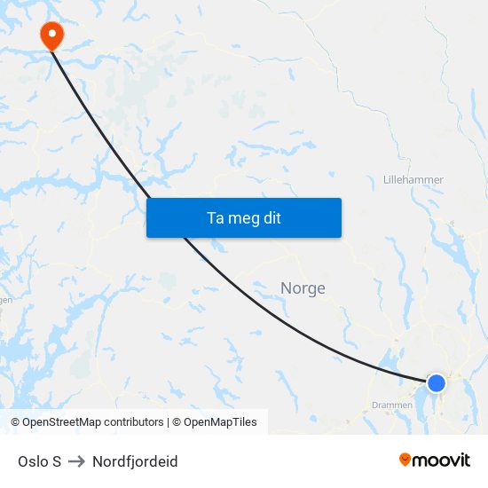 Oslo S to Nordfjordeid map