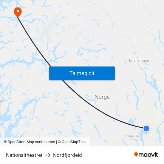 Nationaltheatret to Nordfjordeid map