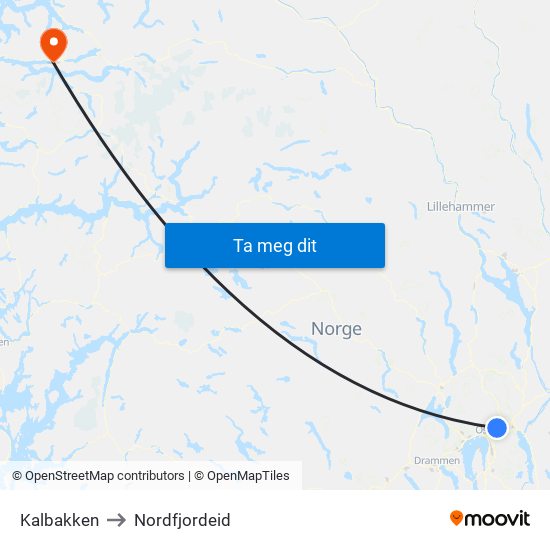 Kalbakken to Nordfjordeid map