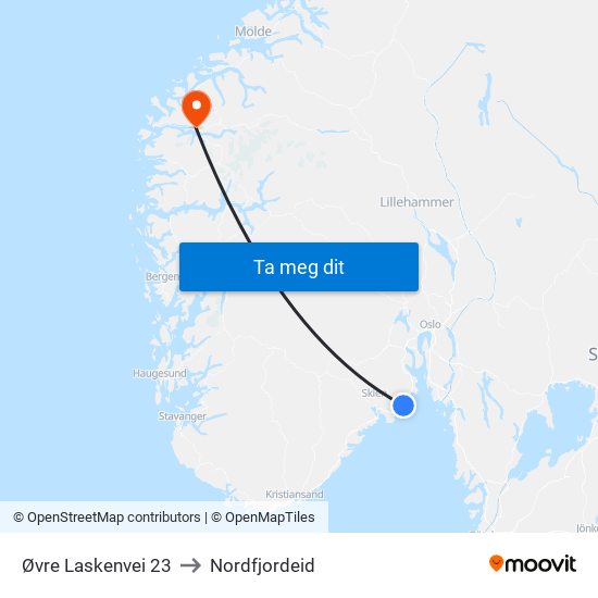 Øvre Laskenvei 23 to Nordfjordeid map
