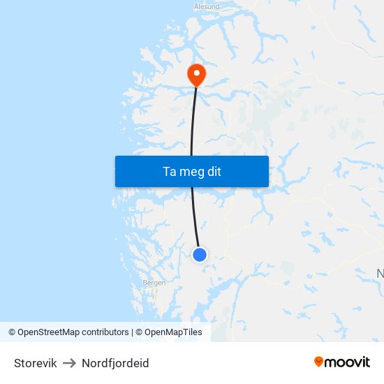 Storevik to Nordfjordeid map