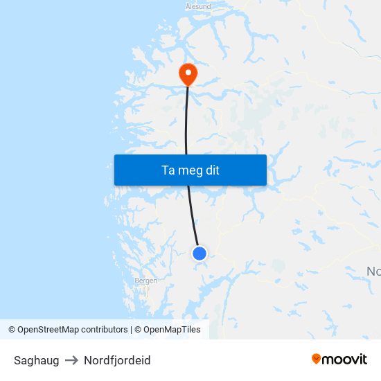 Saghaug to Nordfjordeid map