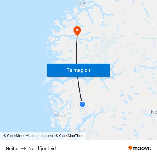 Geitle to Nordfjordeid map