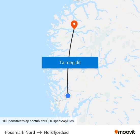 Fossmark Nord to Nordfjordeid map