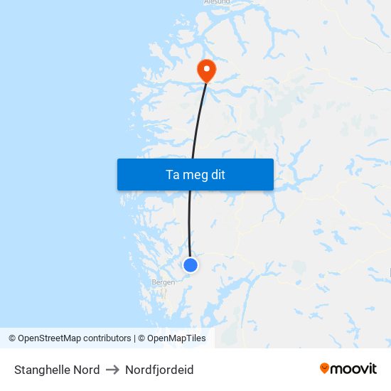 Stanghelle Nord to Nordfjordeid map