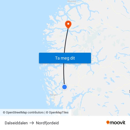 Dalseiddalen to Nordfjordeid map