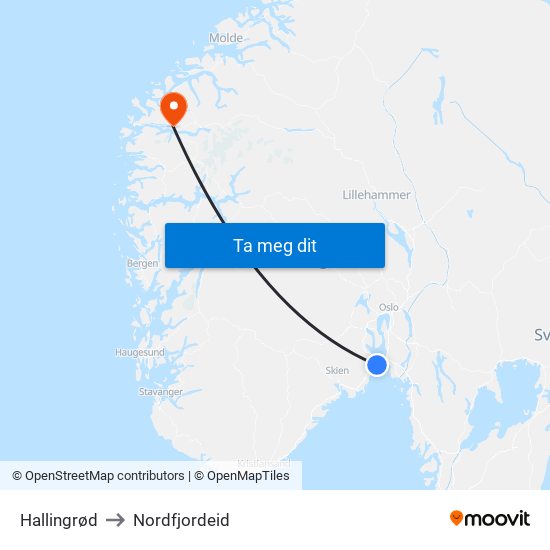 Hallingrød to Nordfjordeid map