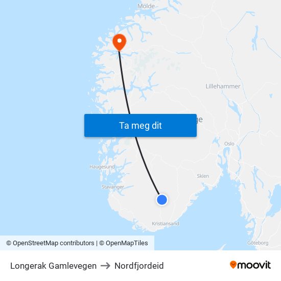 Longerak Gamlevegen to Nordfjordeid map