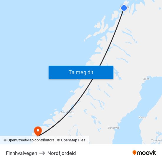 Finnhvalvegen to Nordfjordeid map