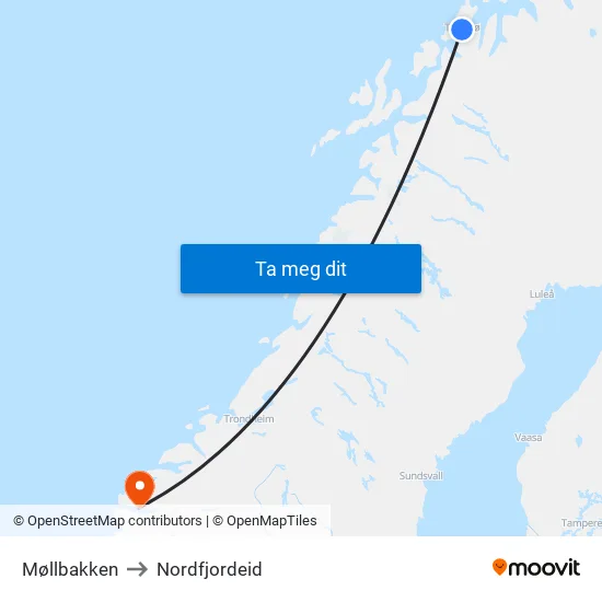 Møllbakken to Nordfjordeid map