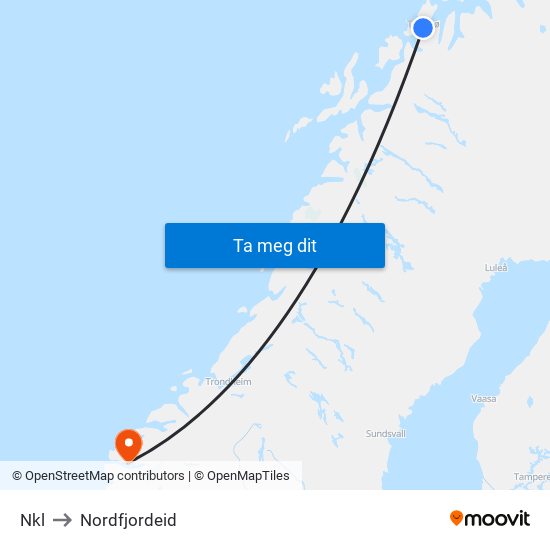 Nkl to Nordfjordeid map