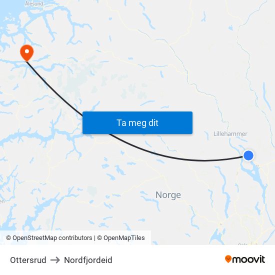 Ottersrud to Nordfjordeid map