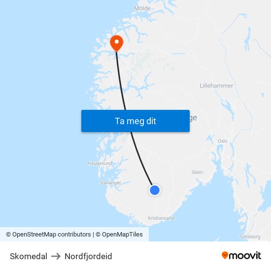 Skomedal to Nordfjordeid map