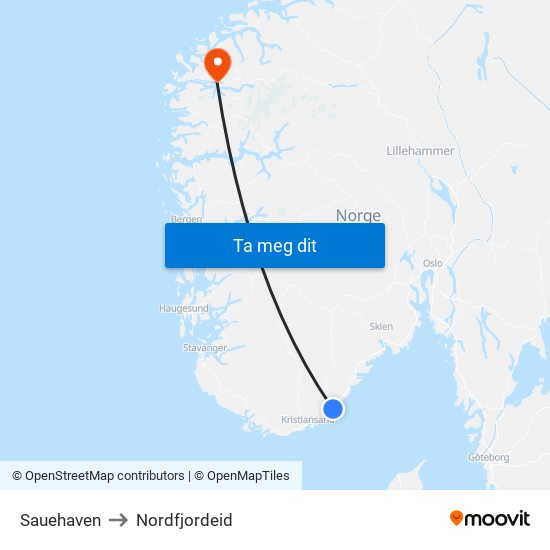 Sauehaven to Nordfjordeid map