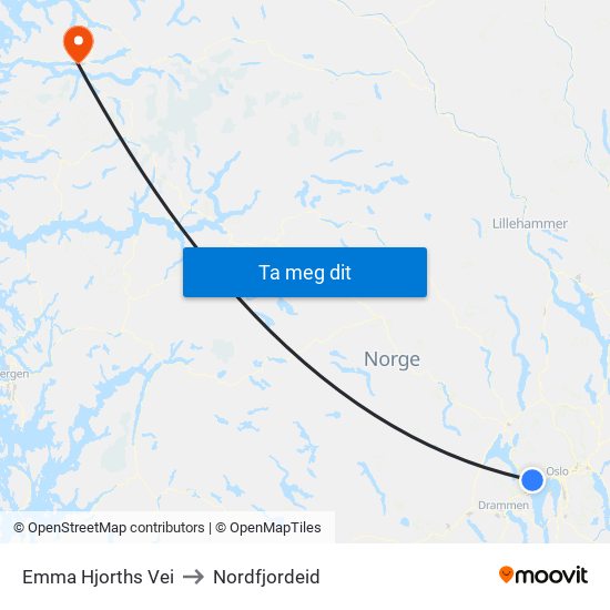 Emma Hjorths Vei to Nordfjordeid map