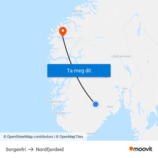 Sorgenfri to Nordfjordeid map