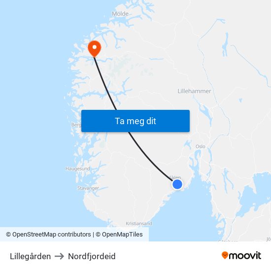 Lillegården to Nordfjordeid map