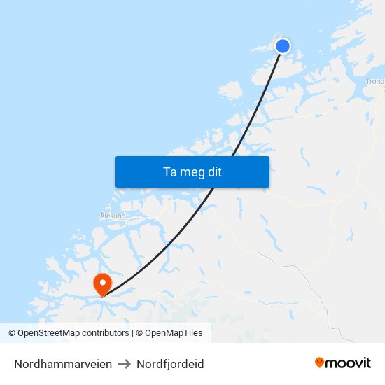 Nordhammarveien to Nordfjordeid map