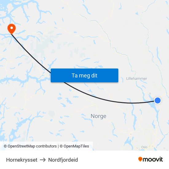 Hornekrysset to Nordfjordeid map