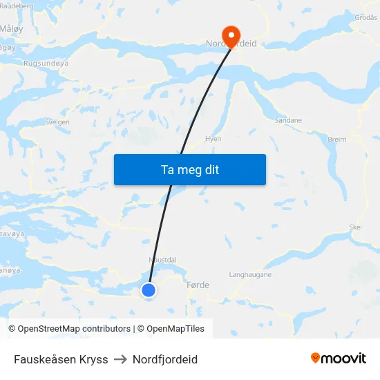 Fauskeåsen Kryss to Nordfjordeid map