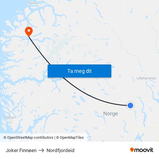 Joker Finnøen to Nordfjordeid map
