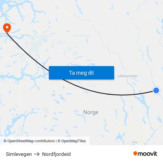 Simlevegen to Nordfjordeid map