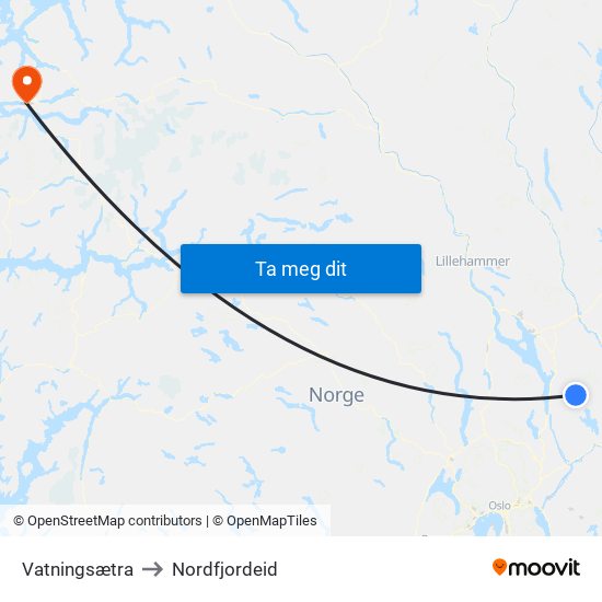 Vatningsætra to Nordfjordeid map