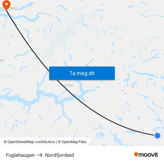Fuglehaugen to Nordfjordeid map