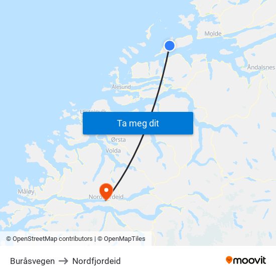 Buråsvegen to Nordfjordeid map